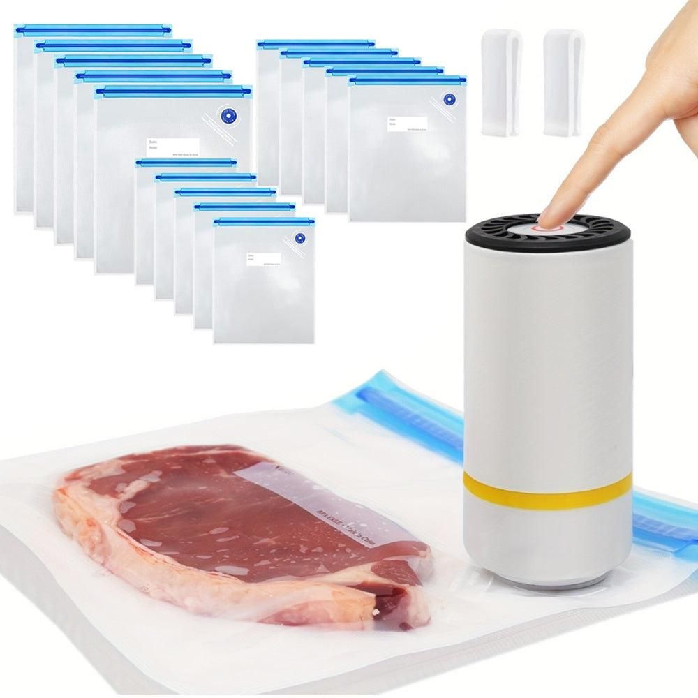 Compact Vacuum Sealer for Food Storage with 15 Reusable Vacuum Bags V1263-JX-6661