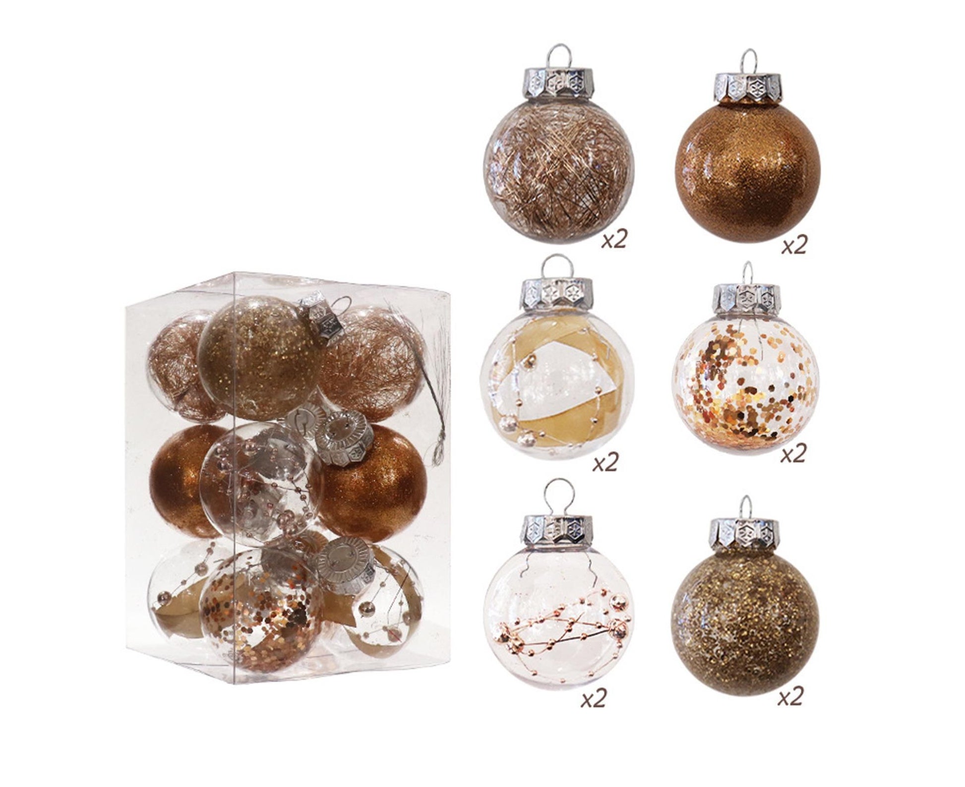 Glitter Xmas Tree Balls-Rose Gold V1263-JX-669