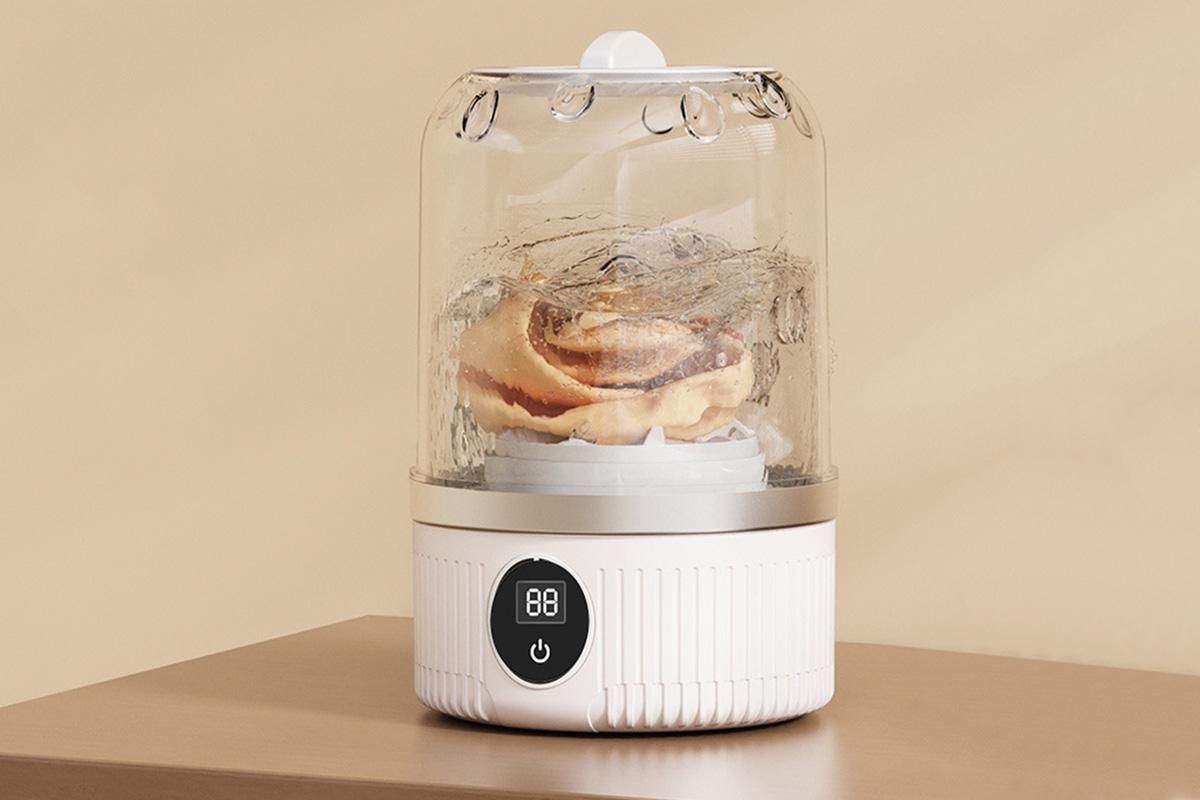 Portable Mini Washing Machine Rechargeable Small Clothes Washer for Travel Use - White V1263-JX-6694-1