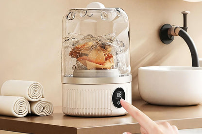 Portable Mini Washing Machine Rechargeable Small Clothes Washer for Travel Use - White V1263-JX-6694-1