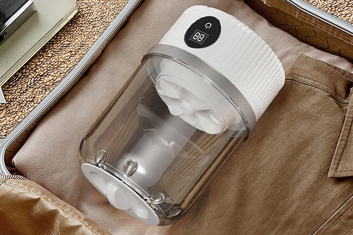 Portable Mini Washing Machine Rechargeable Small Clothes Washer for Travel Use - White V1263-JX-6694-1
