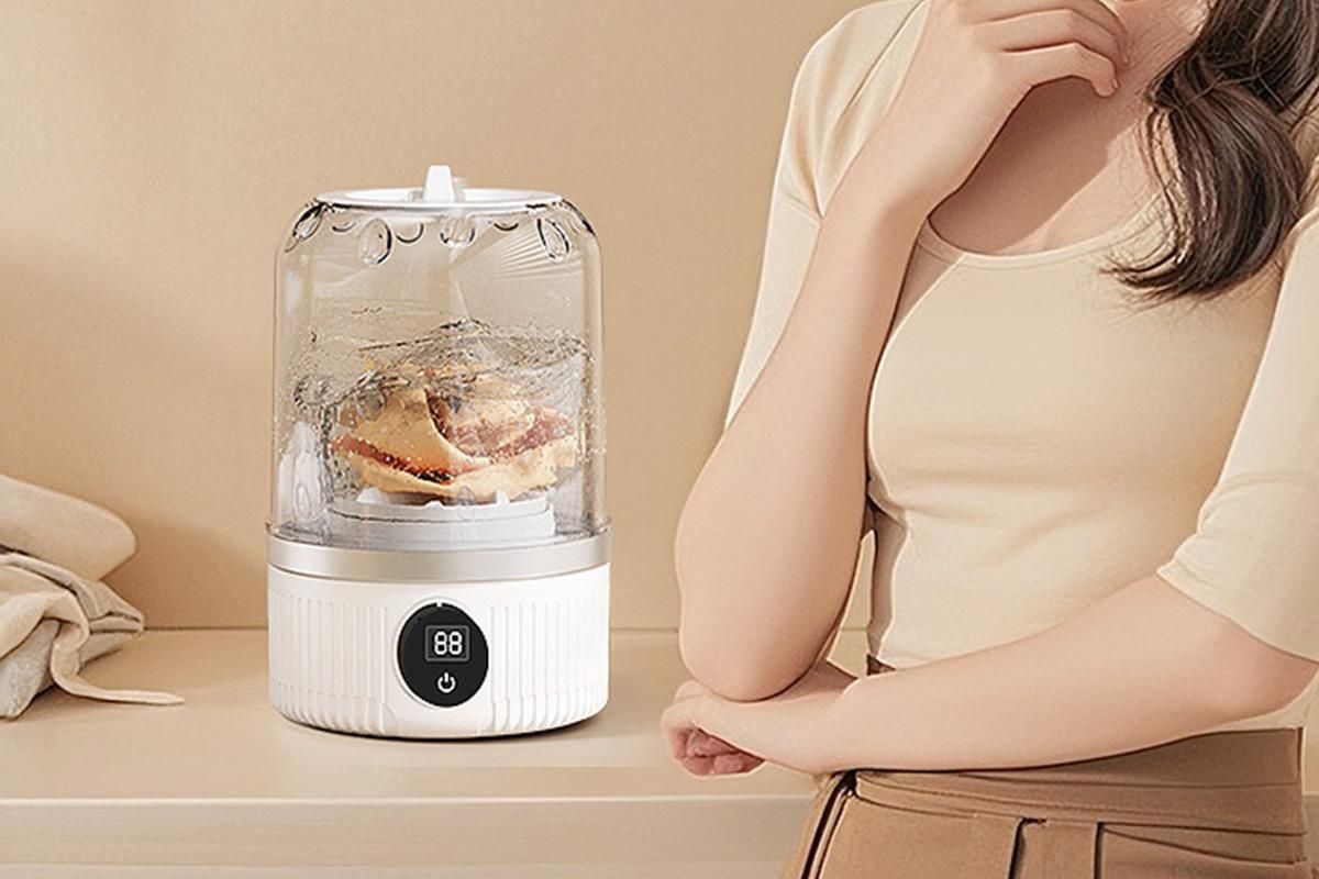 Portable Mini Washing Machine Rechargeable Small Clothes Washer for Travel Use - White V1263-JX-6694-1