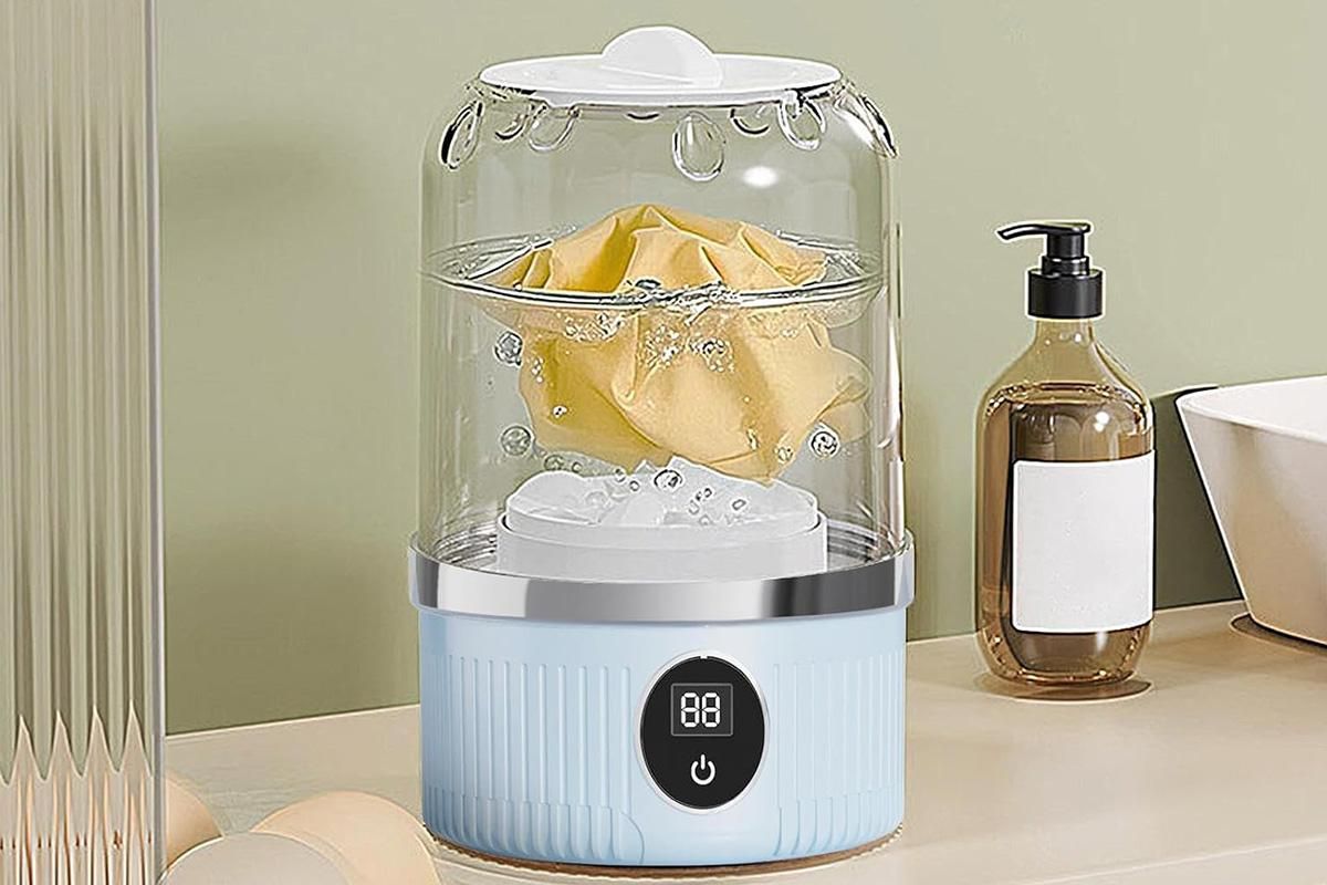 Portable Mini Washing Machine Rechargeable Small Clothes Washer for Travel Use - Blue V1263-JX-6694-2
