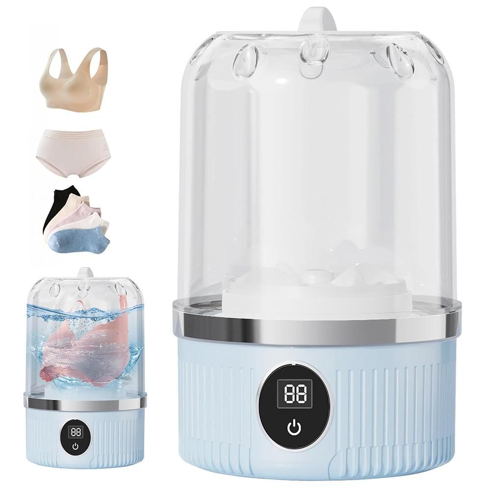 Portable Mini Washing Machine Rechargeable Small Clothes Washer for Travel Use - Blue V1263-JX-6694-2