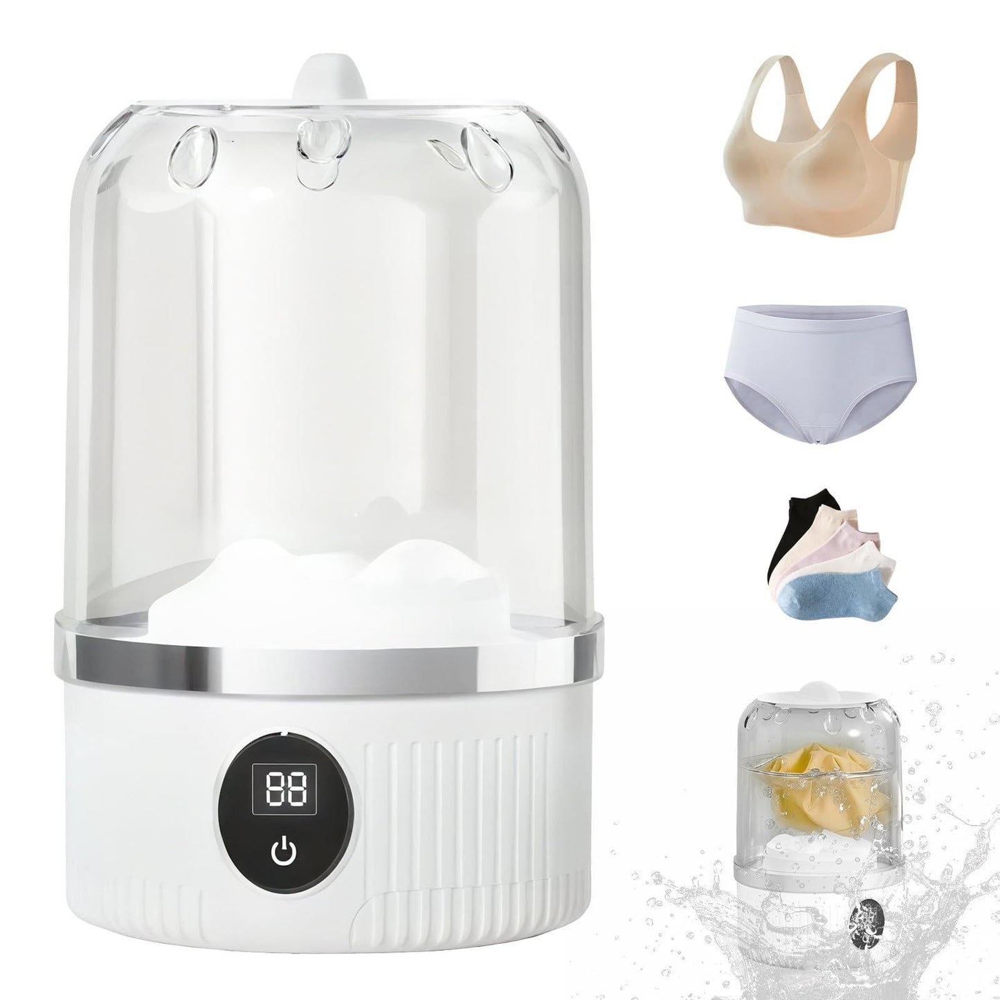 Portable Mini Washing Machine Rechargeable Small Clothes Washer for Travel Use - Blue V1263-JX-6694-2