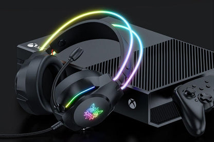 Gaming Headset with Mic Over Ear Headphone Lightweight Headphones with RGB Frame Gaming Headphones -Black V1263-JX-6700-1