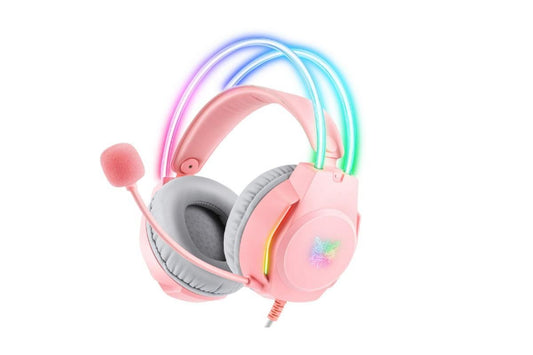 Gaming Headset with Mic Over Ear Headphone Lightweight Headphones with RGB Frame Gaming Headphones -Pink V1263-JX-6700-2