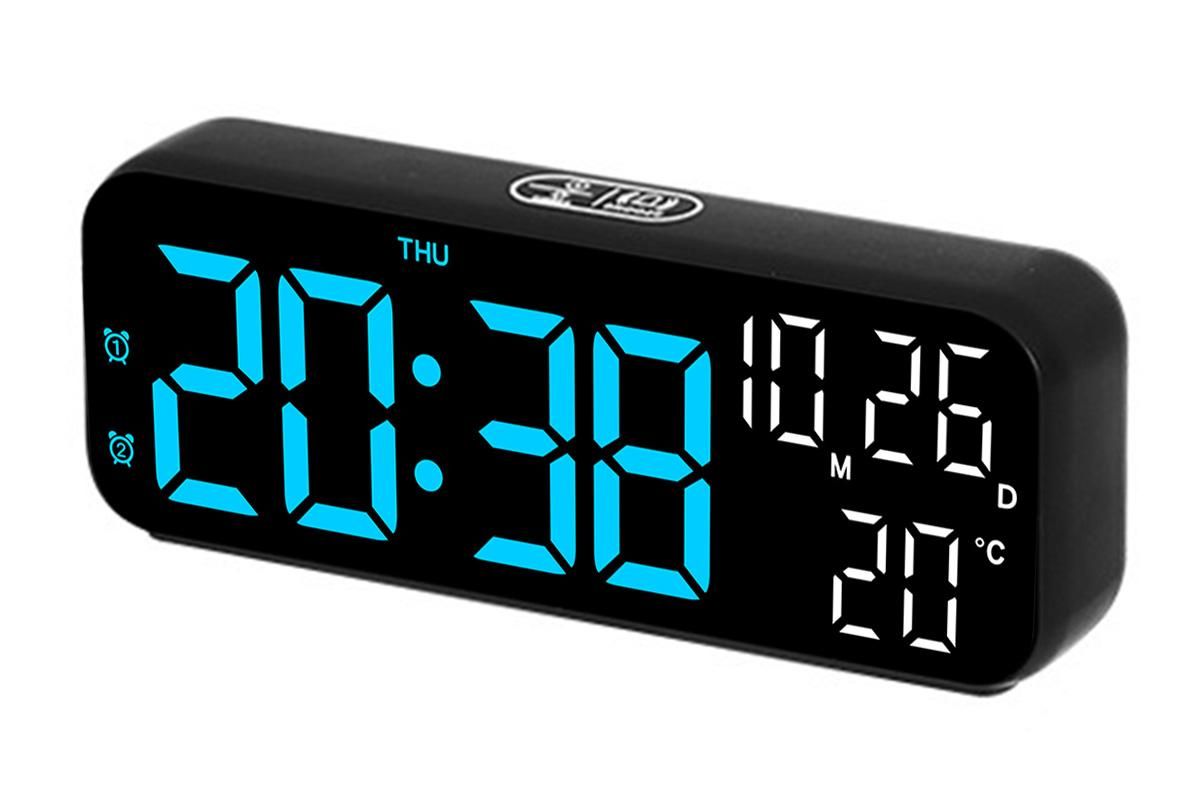 LED Digital Clock with Temperature Humidity Display for Bedroom Black V1263-JX-6723