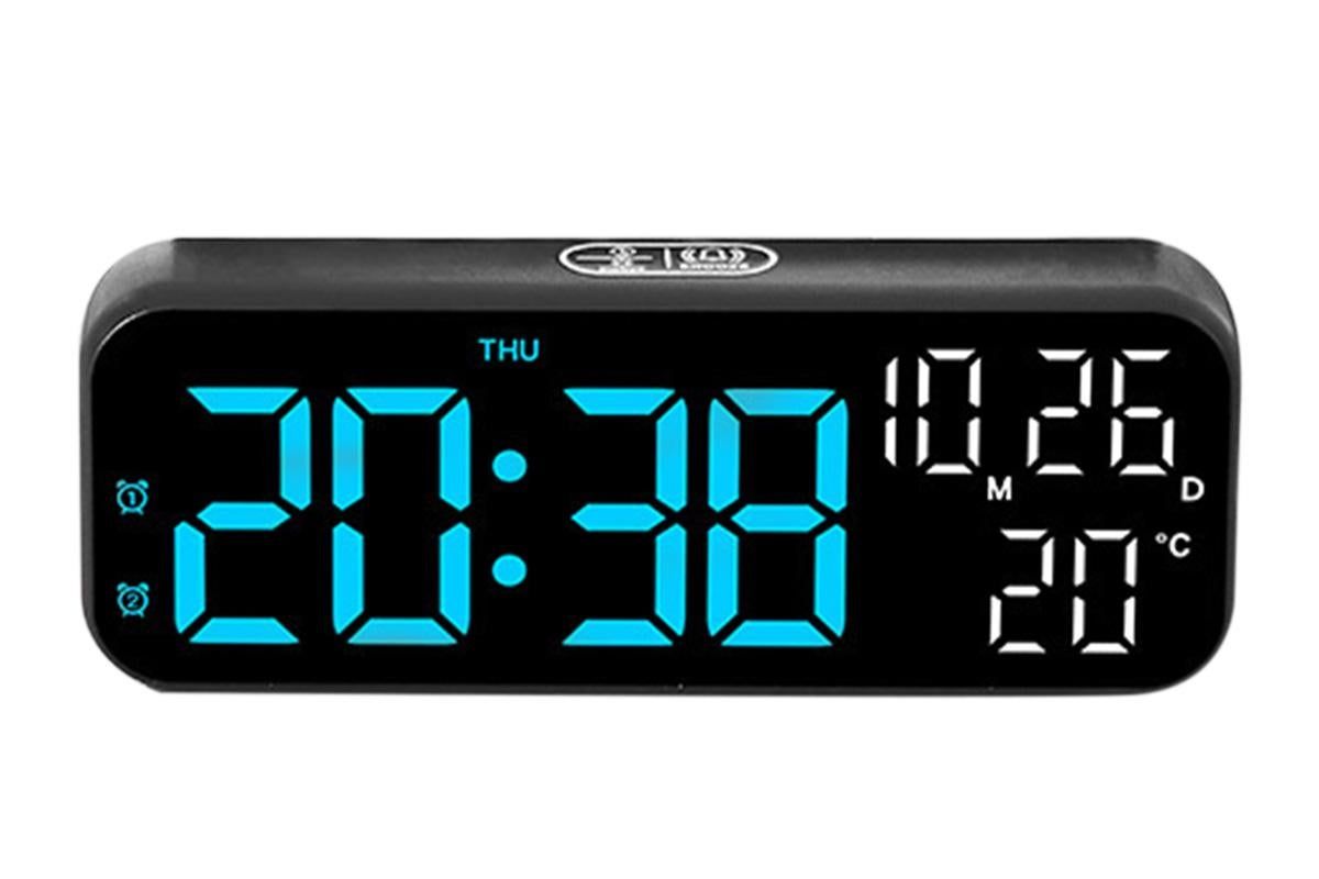 LED Digital Clock with Temperature Humidity Display for Bedroom Black V1263-JX-6723