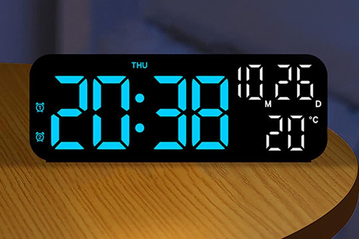 LED Digital Clock with Temperature Humidity Display for Bedroom Black V1263-JX-6723