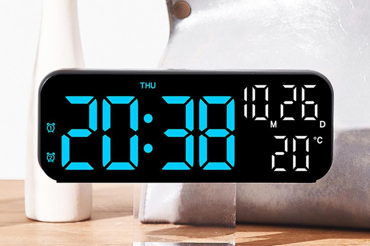 LED Digital Clock with Temperature Humidity Display for Bedroom Black V1263-JX-6723