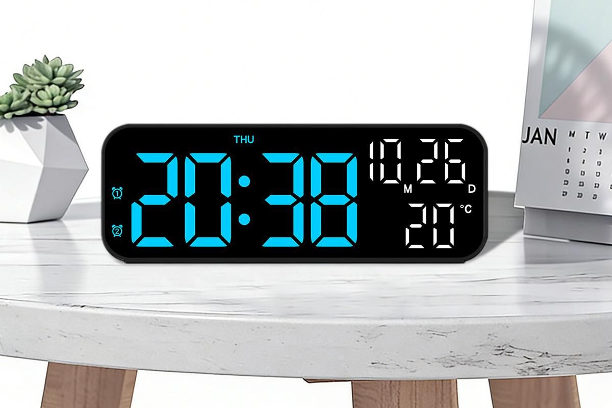 LED Digital Clock with Temperature Humidity Display for Bedroom Black V1263-JX-6723