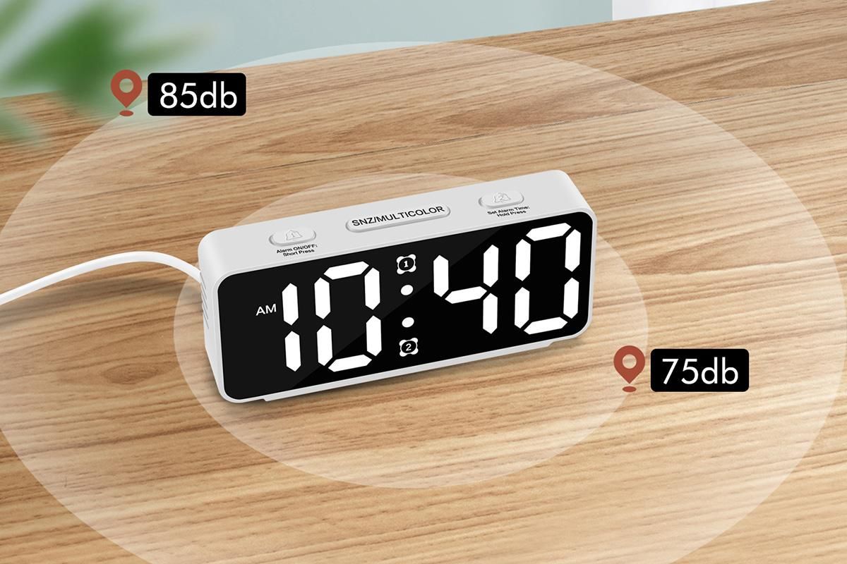 Small Digital Alarm Clock with 5 Dimmers and 5 Alarm Volumes for Bedrooms - White V1263-JX-6724-1