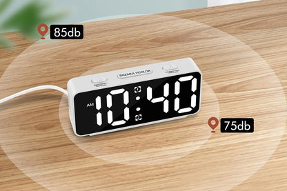 Small Digital Alarm Clock with 5 Dimmers and 5 Alarm Volumes for Bedrooms - White V1263-JX-6724-1