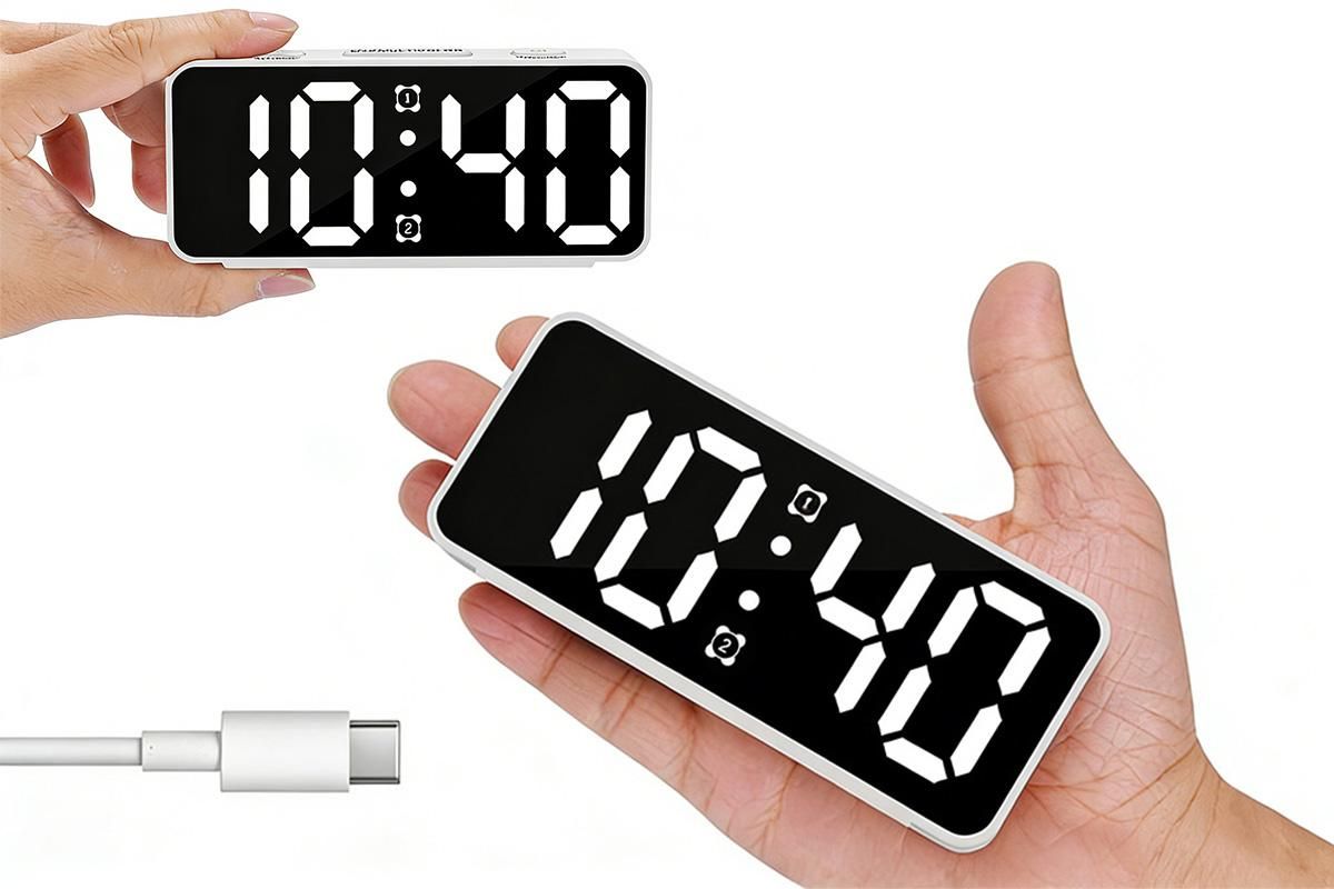 Small Digital Alarm Clock with 5 Dimmers and 5 Alarm Volumes for Bedrooms - White V1263-JX-6724-1
