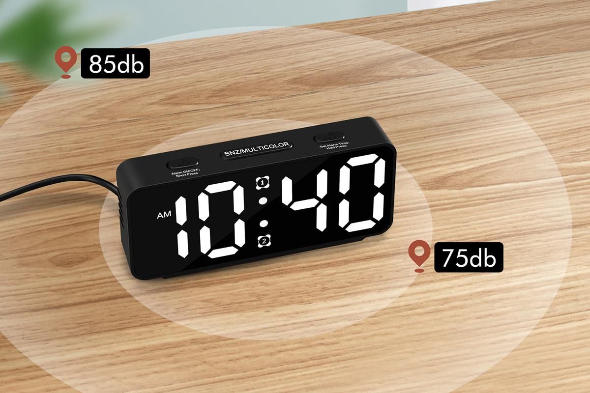Small Digital Alarm Clock with 5 Dimmers and 5 Alarm Volumes for Bedrooms - Black V1263-JX-6724-2