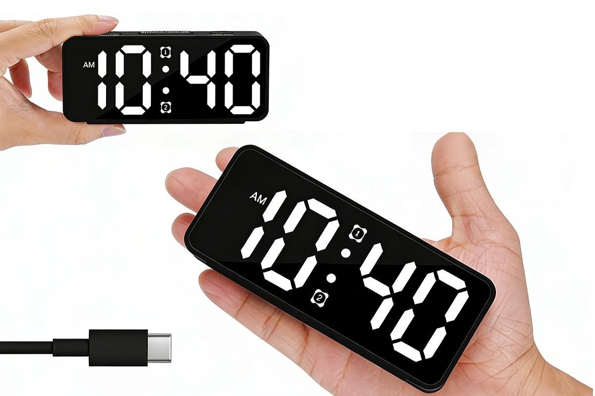 Small Digital Alarm Clock with 5 Dimmers and 5 Alarm Volumes for Bedrooms - Black V1263-JX-6724-2