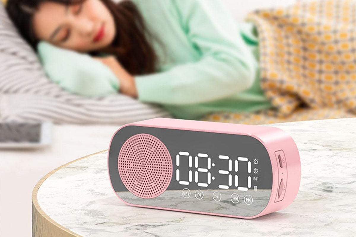 FM Speaker LED Display Portable Alarm Clock Home Decor Bluetooth Digital Radio - Pink V1263-JX-6725-1