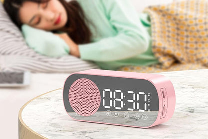 FM Speaker LED Display Portable Alarm Clock Home Decor Bluetooth Digital Radio - Pink V1263-JX-6725-1