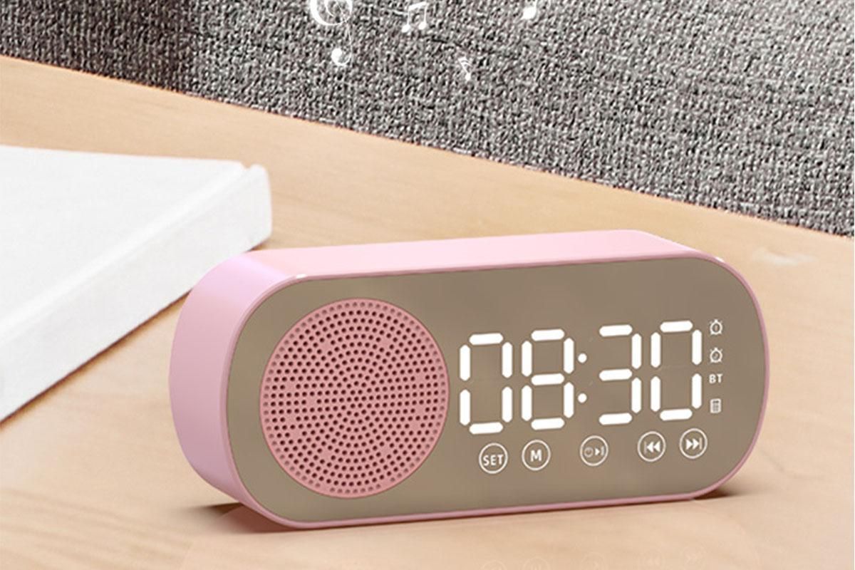 FM Speaker LED Display Portable Alarm Clock Home Decor Bluetooth Digital Radio - Pink V1263-JX-6725-1