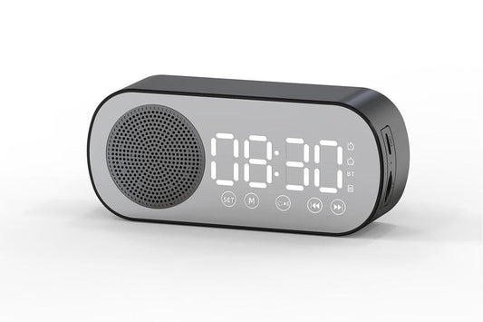 FM Speaker LED Display Portable Alarm Clock Home Decor Bluetooth Digital Radio - Black V1263-JX-6725-2