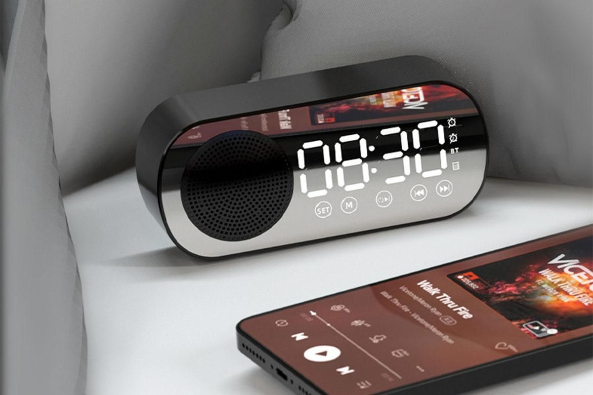 FM Speaker LED Display Portable Alarm Clock Home Decor Bluetooth Digital Radio - Black V1263-JX-6725-2