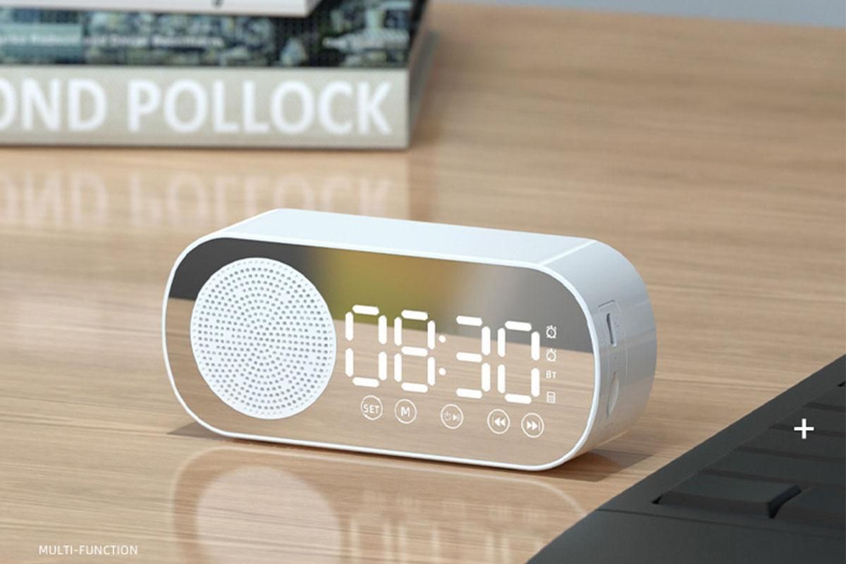 FM Speaker LED Display Portable Alarm Clock Home Decor Bluetooth Digital Radio - White V1263-JX-6725-3