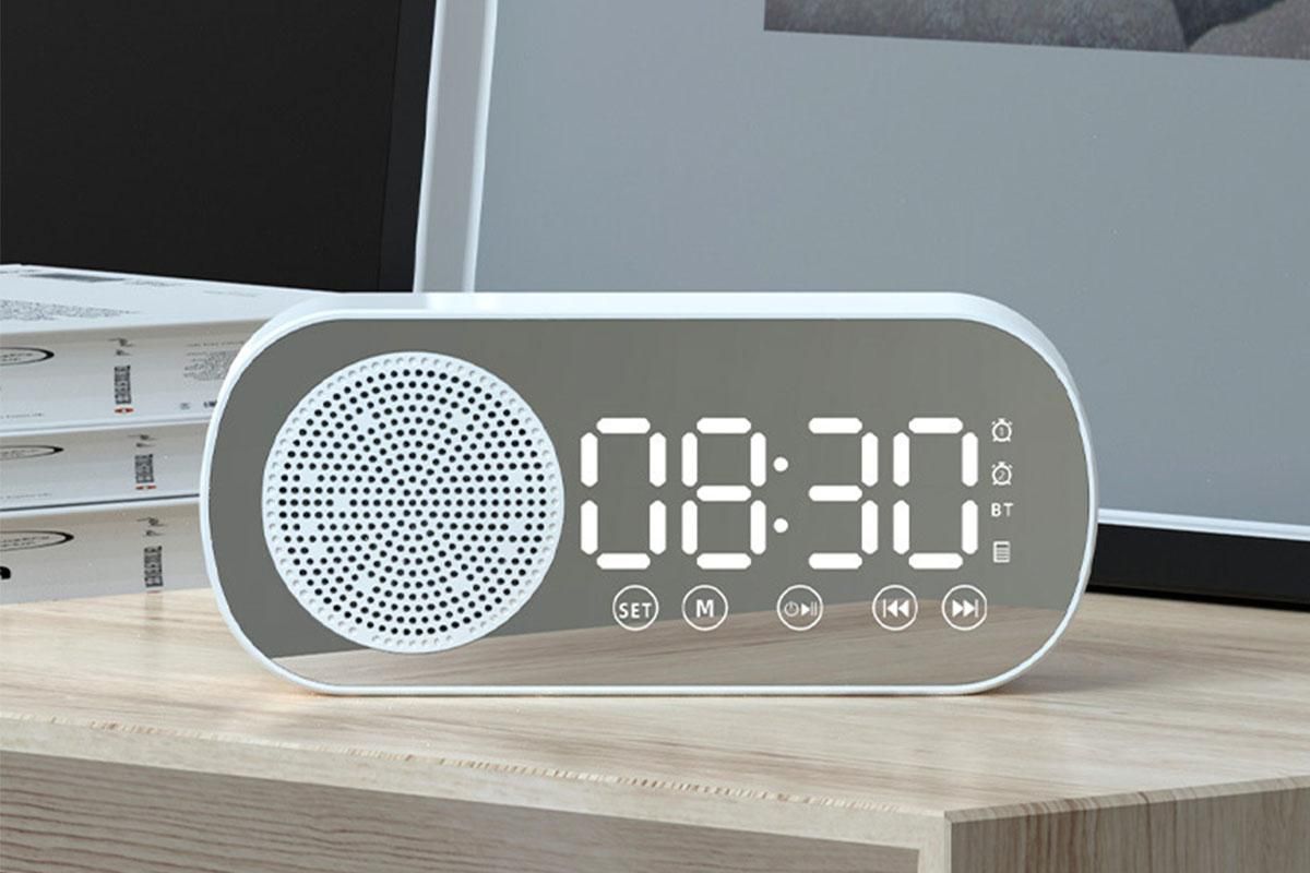 FM Speaker LED Display Portable Alarm Clock Home Decor Bluetooth Digital Radio - White V1263-JX-6725-3