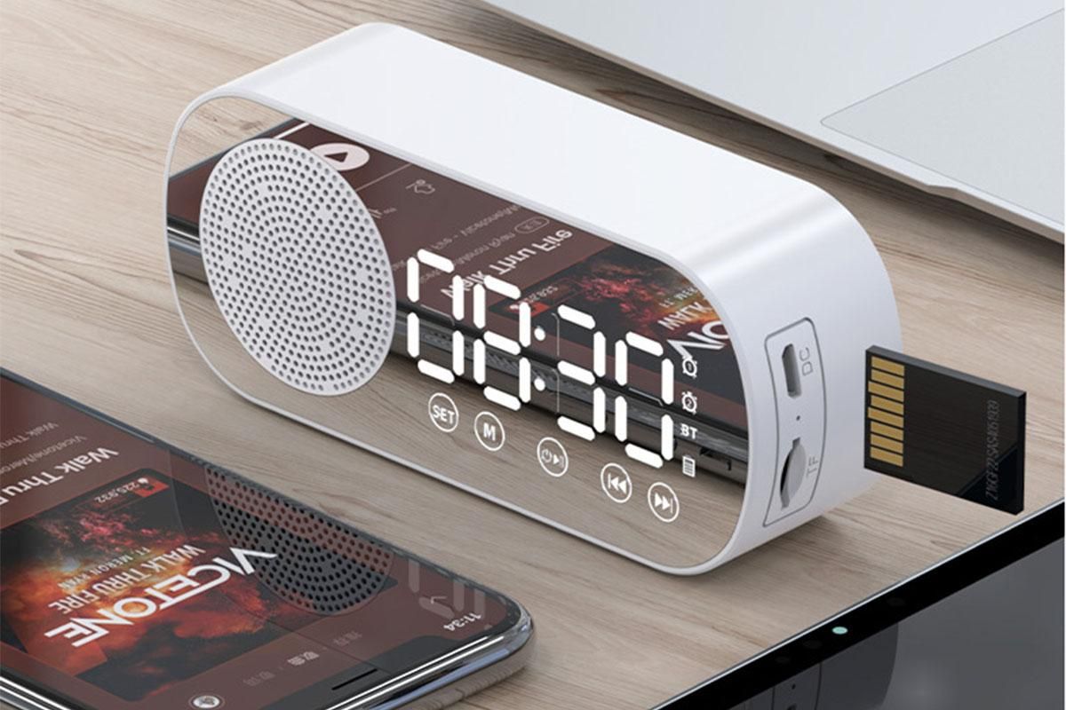 FM Speaker LED Display Portable Alarm Clock Home Decor Bluetooth Digital Radio - White V1263-JX-6725-3