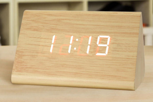 Wooden Digital Alarm Clocks for Bedrooms Electric Desk Clock with Large Numbers - Natural V1263-JX-6727-1