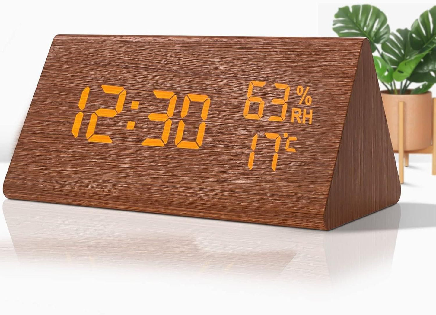 Wooden Digital Alarm Clocks for Bedrooms Electric Desk Clock with Large Numbers - Brown V1263-JX-6727-2