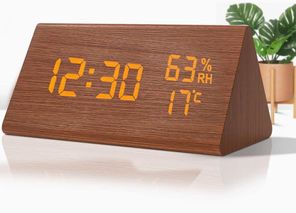 Wooden Digital Alarm Clocks for Bedrooms Electric Desk Clock with Large Numbers - Brown V1263-JX-6727-2