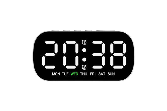 Electric Digital Alarm Clock LED Display Battery Backup Snooze Dual Alarm Clock - White V1263-JX-6728-1