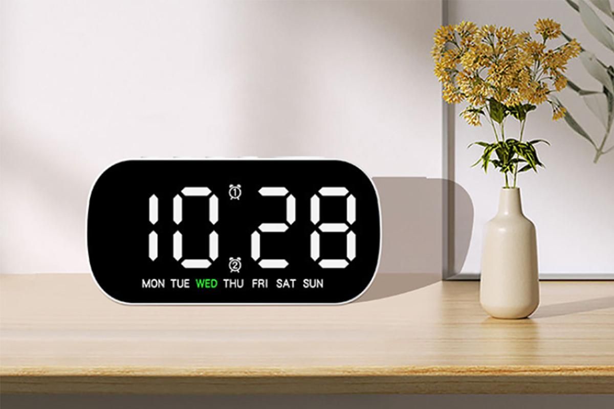 Electric Digital Alarm Clock LED Display Battery Backup Snooze Dual Alarm Clock - White V1263-JX-6728-1