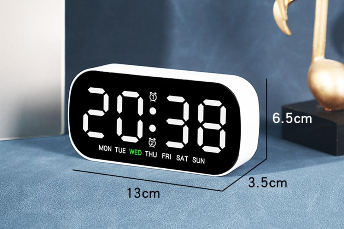 Electric Digital Alarm Clock LED Display Battery Backup Snooze Dual Alarm Clock - White V1263-JX-6728-1