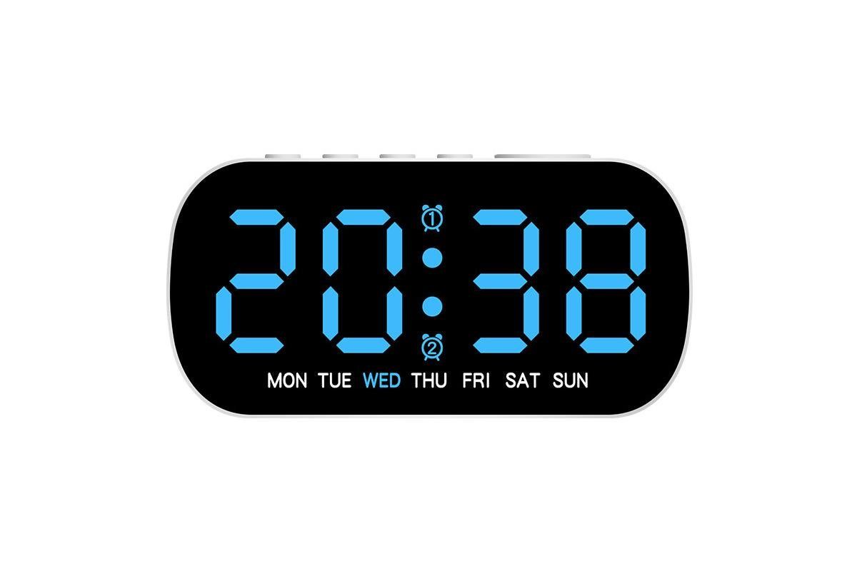 Electric Digital Alarm Clock LED Display Battery Backup Snooze Dual Alarm Clock - Blue V1263-JX-6728-2