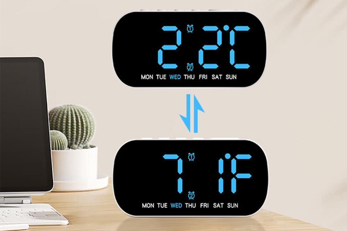Electric Digital Alarm Clock LED Display Battery Backup Snooze Dual Alarm Clock - Blue V1263-JX-6728-2