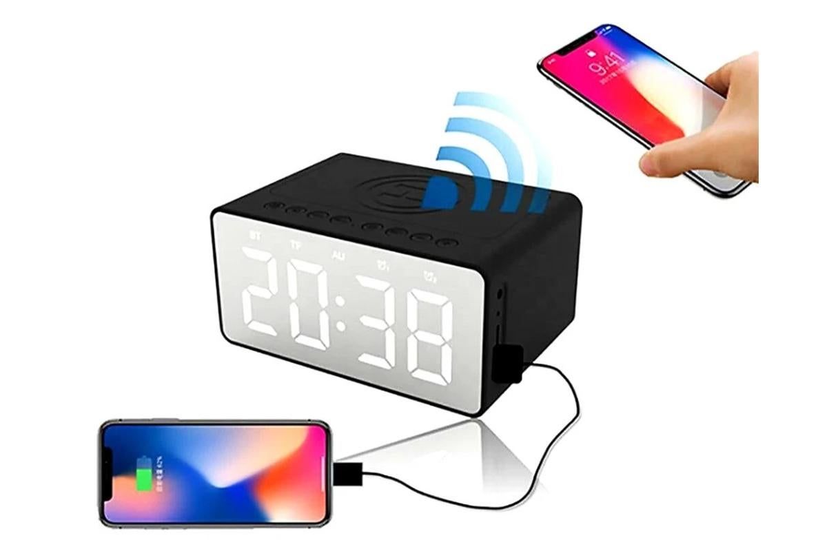 Wireless Charging Bluetooth Speaker with LED Digital Alarm Clock and FM Radio V1263-JX-6729