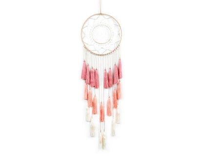 Round Handmade Wall Hanging Wind Chime Dream Catcher with Tassel Home Decor-Pink V1263-JX-673