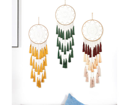 Round Handmade Wall Hanging Wind Chime Dream Catcher with Tassel Home Decor-Pink V1263-JX-673