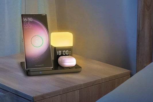 6 in 1 Charging Station with Alarm Clock Wireless Charger with Night Light for Smartphone/Watch/Earbuds Fast V1263-JX-6730
