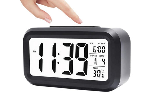 Desk Small Clock Night Light Digital Alarm Clock Battery Operated with Indoor Temperature -Black V1263-JX-6731-1