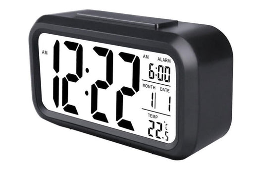 Desk Small Clock Night Light Digital Alarm Clock Battery Operated with Indoor Temperature -Black V1263-JX-6731-1