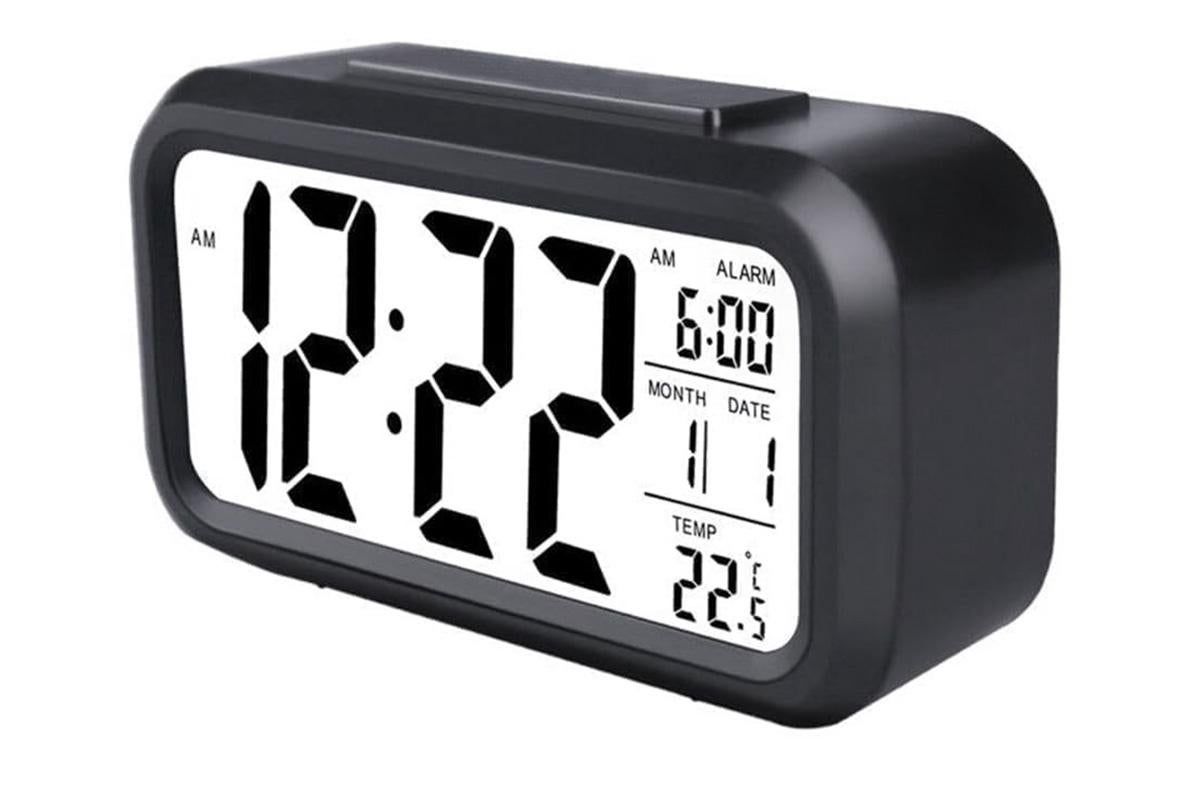 Desk Small Clock Night Light Digital Alarm Clock Battery Operated with Indoor Temperature -Black V1263-JX-6731-1