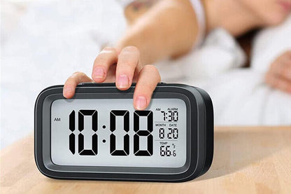 Desk Small Clock Night Light Digital Alarm Clock Battery Operated with Indoor Temperature -Black V1263-JX-6731-1