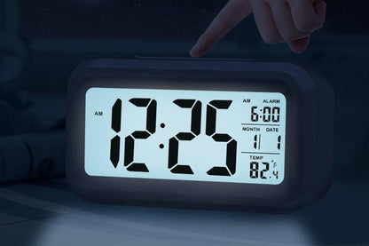 Desk Small Clock Night Light Digital Alarm Clock Battery Operated with Indoor Temperature -Black V1263-JX-6731-1