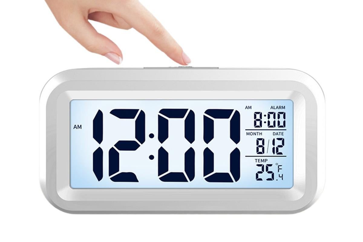 Desk Small Clock Night Light Digital Alarm Clock Battery Operated with Indoor Temperature -White V1263-JX-6731-2