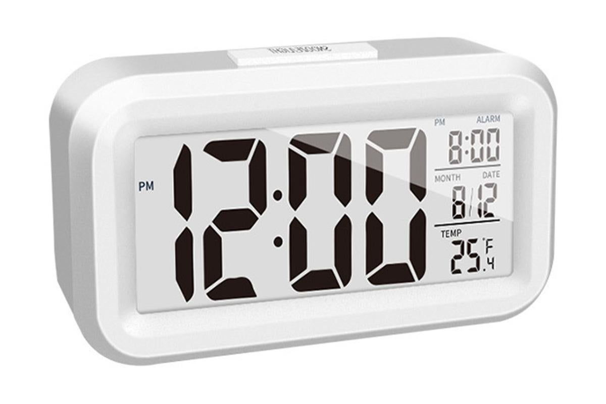 Desk Small Clock Night Light Digital Alarm Clock Battery Operated with Indoor Temperature -White V1263-JX-6731-2