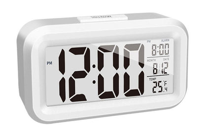 Desk Small Clock Night Light Digital Alarm Clock Battery Operated with Indoor Temperature -White V1263-JX-6731-2