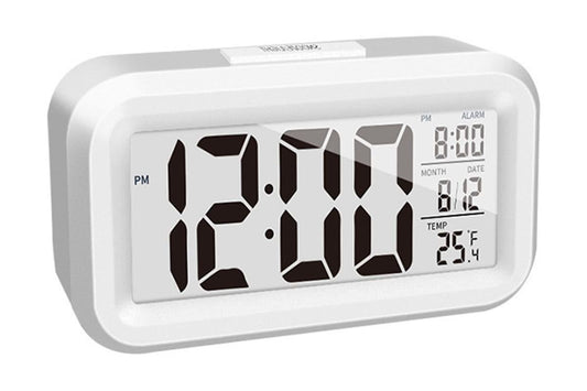 Desk Small Clock Night Light Digital Alarm Clock Battery Operated with Indoor Temperature -White V1263-JX-6731-2